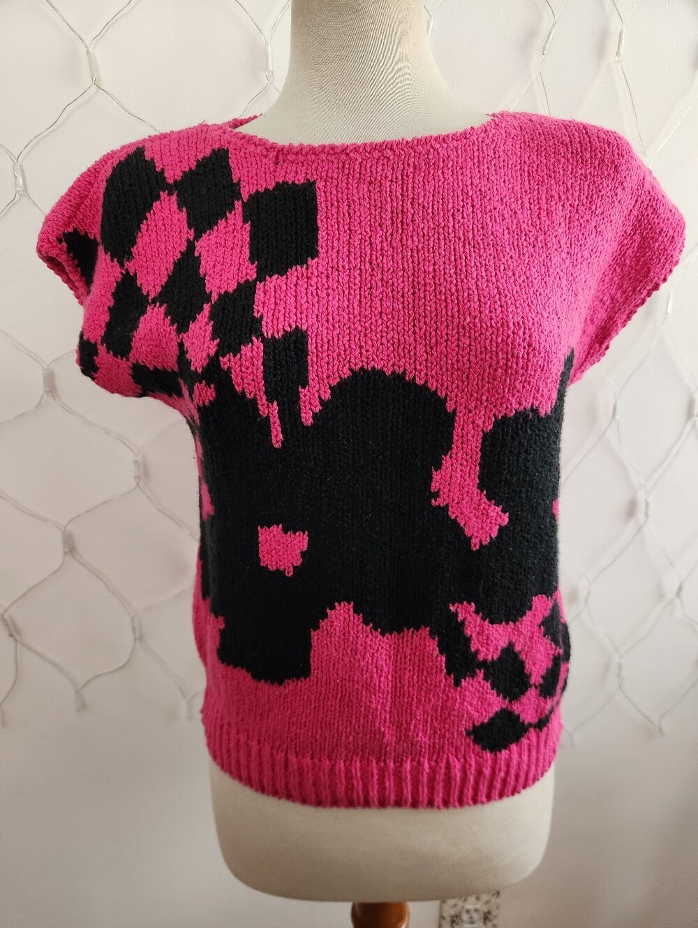 Vintage 80s Hot Pink Knit Pullover Top • Segue • Linen/Cotton • Size Medium